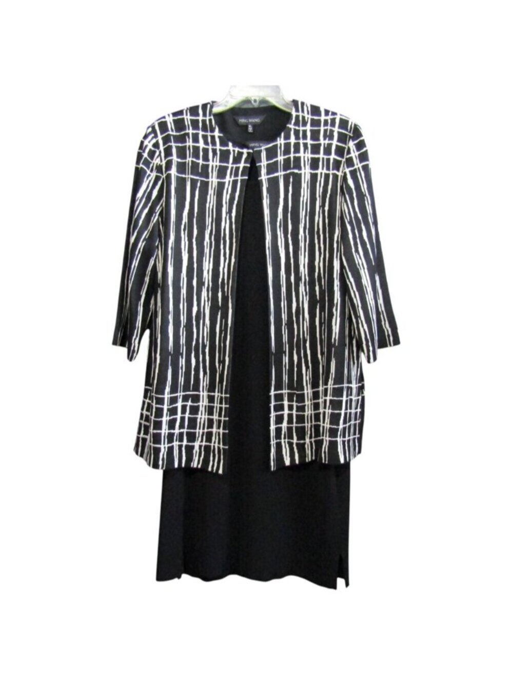 Ming Wang Black White Abstract Stripe Knit Jacket Tank Dress Set Size XL Classic - Picture 2 of 16